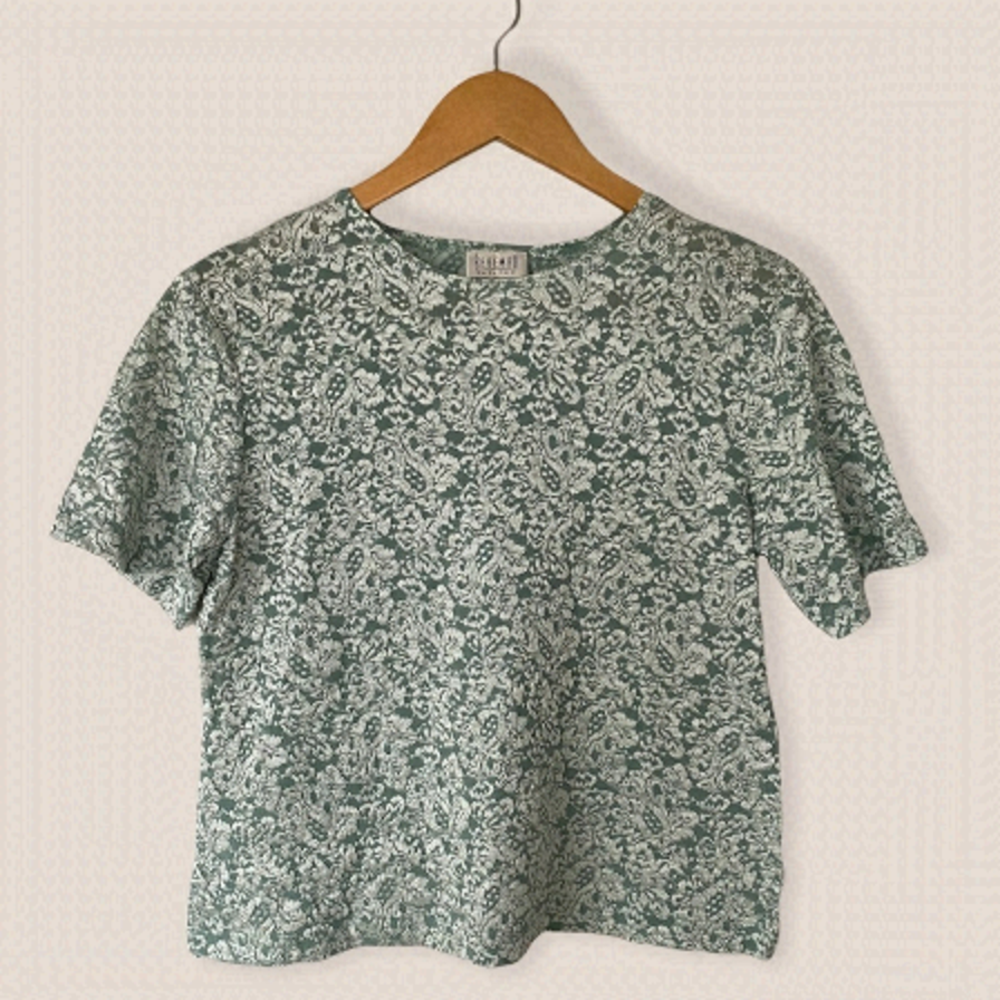 Vintage Turquoise Silver Textured Cropped Tee Petite Medium